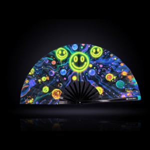 Festival-Fächer Neon-Acid-Smileys Schwarz für Techno & Rave